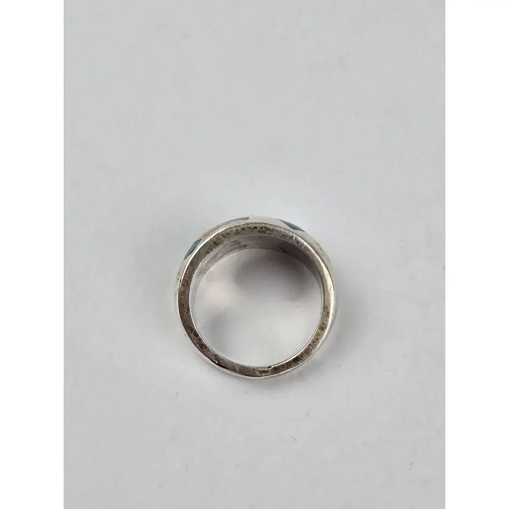 Vintage Sterling silver Band ring with Mosaic inlay Turquoise Size 7.25